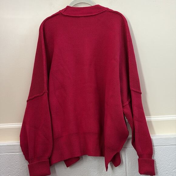 Free People NWT women’s XS oversized Vibrant Red Cowl Neck Sweater - Picture 5 of 5